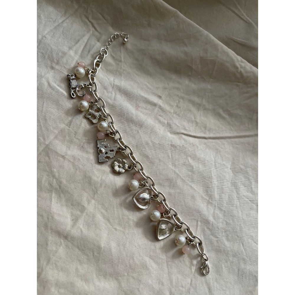 #1 Mom Silver Tone Pink/White Chain Link Charm Bracelet - Picture 8 of 13